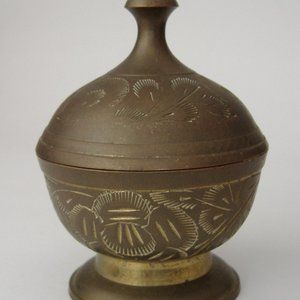 Brass Jar Bowl With Lid Flower Trinket Holder